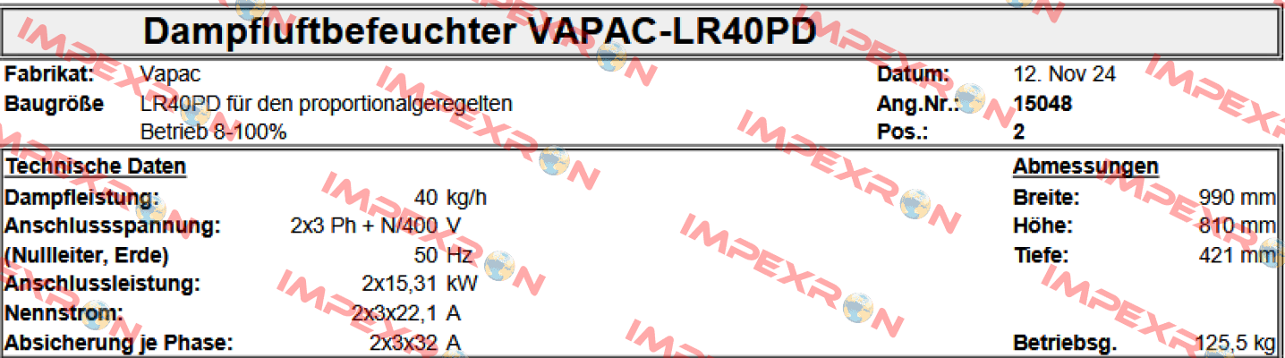 JLR40PD S Vapac
