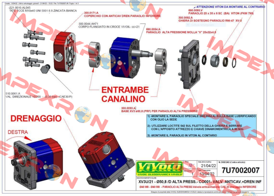 Oil seal kit for 7U7002007 0 Vivoil Oleodinamica Vivolo
