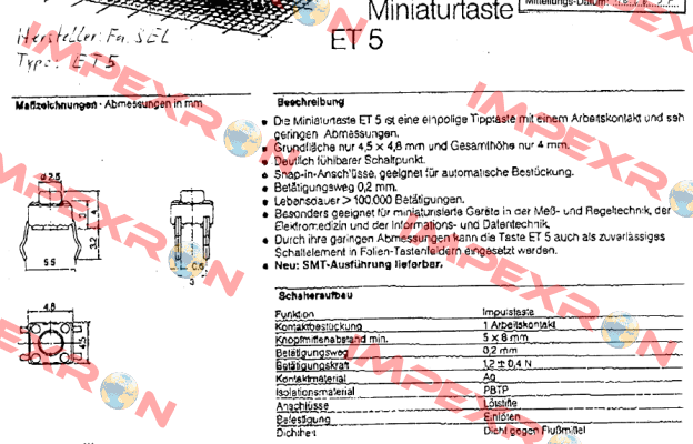 Type ET5 obsolete  Sel