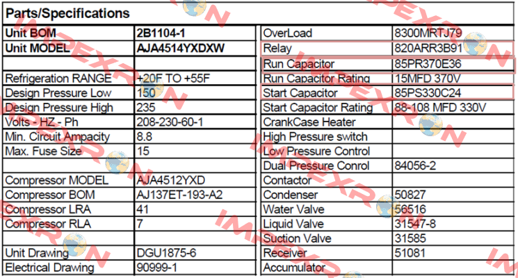 AJA4514YXDXW oem  Tecumseh